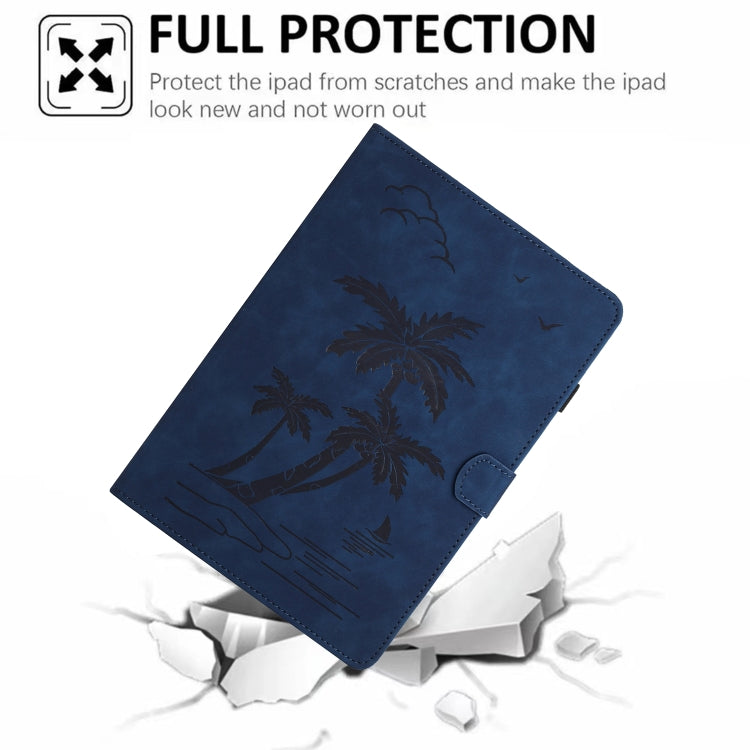 For Samsung Galaxy Tab S9 X710/X716B/X718U Coconut Tree Embossed Smart Leather Tablet Case(Blue) - Galaxy Tab S9 Cases by buy2fix | Online Shopping UK | buy2fix