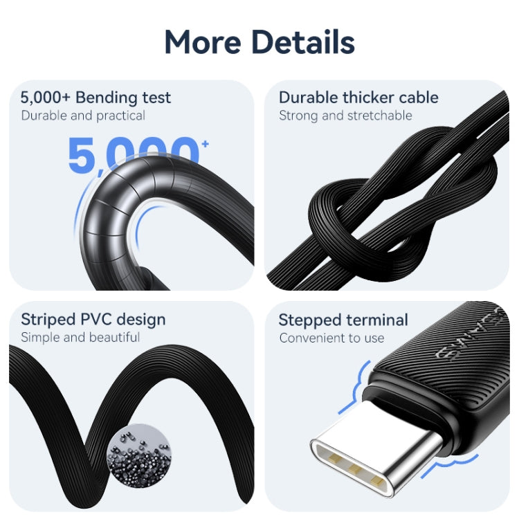 USAMS US-SJ688 USB to USB-C / Type-C 3A Striped Fast Charge Data Cable, Length:1m(Pink) - USB-C & Type-C Cable by USAMS | Online Shopping UK | buy2fix