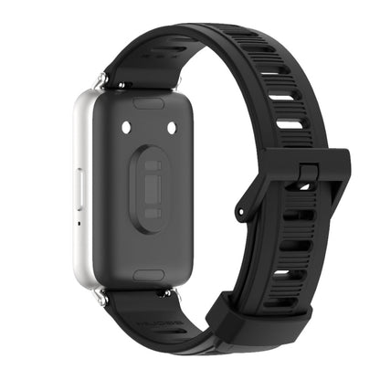 For Samsung Galaxy Fit 3 Mijobs Flat Hole Silicone Watch Band(Black+Silver) - Watch Bands by MIJOBS | Online Shopping UK | buy2fix