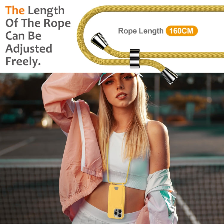 For iPhone 16 Pro Max Integrated Card Bag Solid Color Liquid Silicone Phone Case with Lanyard(Yellow) - iPhone 16 Pro Max Cases by buy2fix | Online Shopping UK | buy2fix