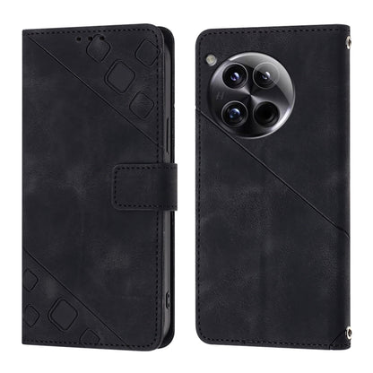 For OnePlus 12 5G Global Skin-feel Embossed Leather Phone Case(Black) - OnePlus Cases by buy2fix | Online Shopping UK | buy2fix