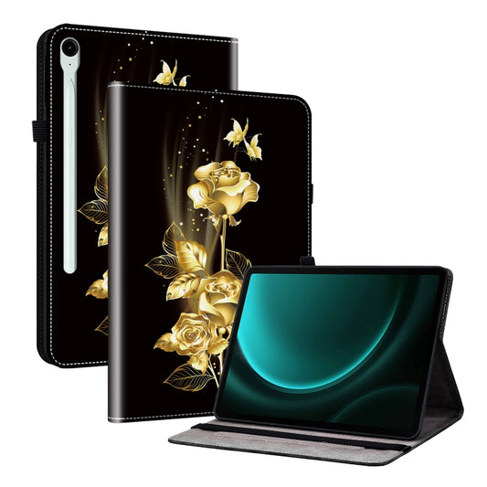 For Samsung Galaxy Tab S9 / S9 FE Crystal Texture Painted Leather Tablet Case(Gold Butterfly Rose) - Galaxy Tab S9 Cases by buy2fix | Online Shopping UK | buy2fix