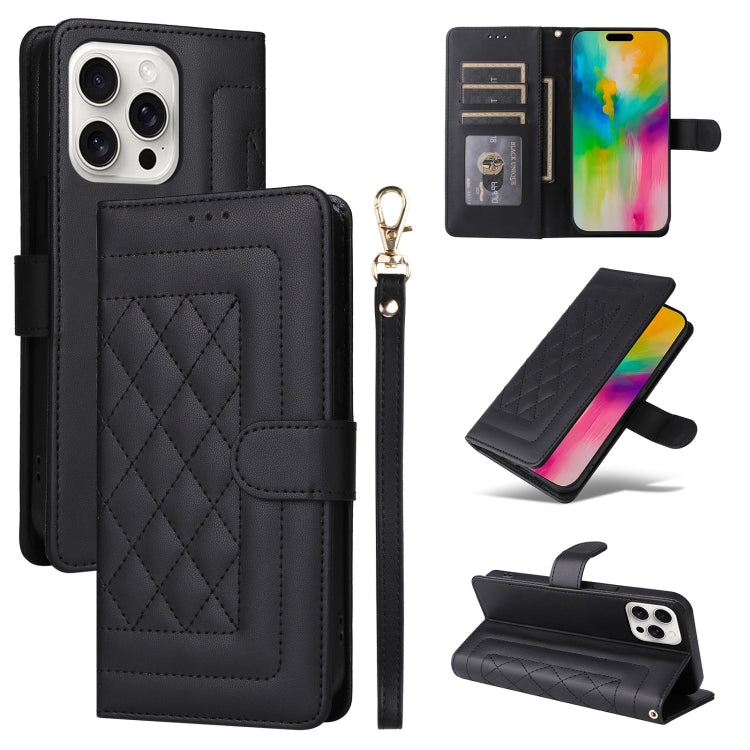 For iPhone 16 Pro Max Diamond Lattice Leather Flip Phone Case(Black) - iPhone 16 Pro Max Cases by buy2fix | Online Shopping UK | buy2fix