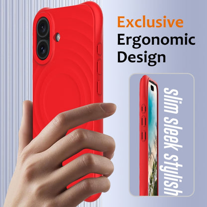 For iPhone 16 Wave Texture MagSafe Magnetic Liquid Silicone Phone Case(Red) - iPhone 16 Cases by buy2fix | Online Shopping UK | buy2fix