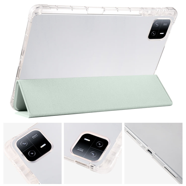 For iPad Pro 13 2024 3-fold Clear TPU Smart Leather Tablet Case with Pen Slot(Light Green) - iPad Pro 13 2024 Cases by buy2fix | Online Shopping UK | buy2fix