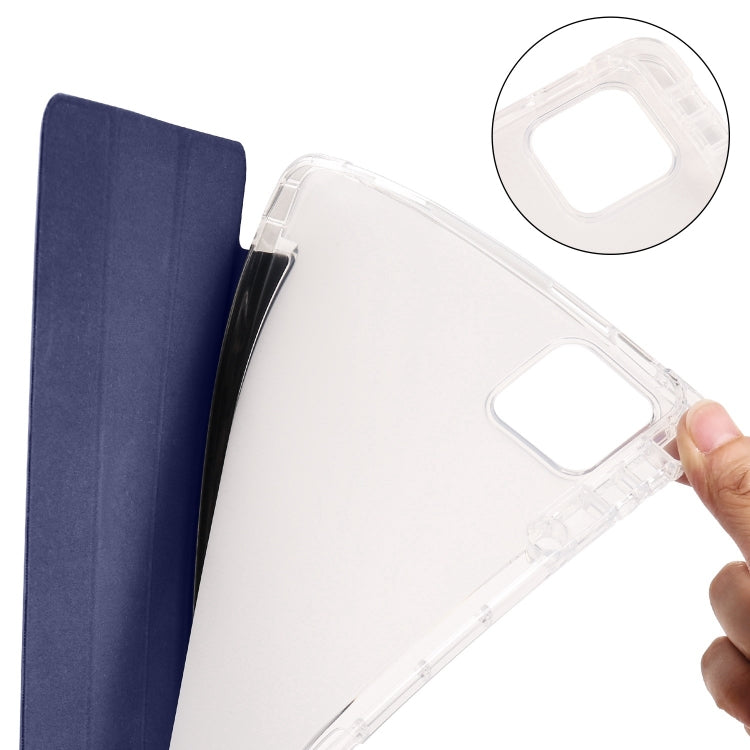 For iPad Air 11 2024 3-fold Clear TPU Smart Leather Tablet Case with Pen Slot(Dark Blue) - iPad Air 11 2024 Cases by buy2fix | Online Shopping UK | buy2fix