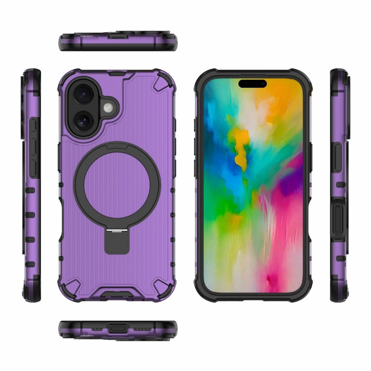 For iPhone 16 Grating Holder Shockproof Phone Case(Purple) - iPhone 16 Cases by buy2fix | Online Shopping UK | buy2fix