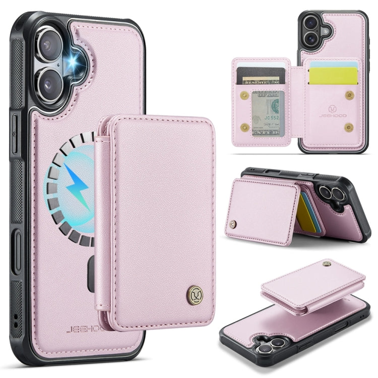 For iPhone 16 JEEHOOD J05 Business Magnetic Style RFID Leather Phone Case(Pink) - iPhone 16 Cases by JEEHOOD | Online Shopping UK | buy2fix