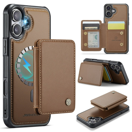 For iPhone 16 JEEHOOD J05 Business Magnetic Style RFID Leather Phone Case(Brown) - iPhone 16 Cases by JEEHOOD | Online Shopping UK | buy2fix