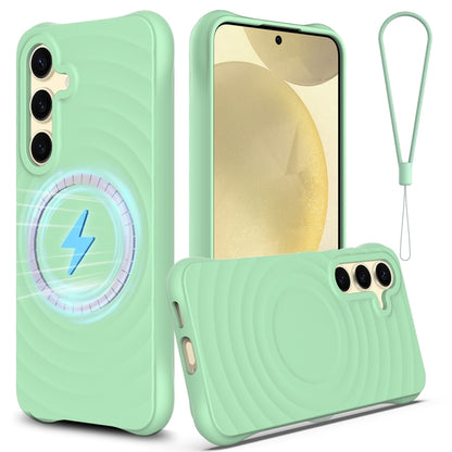 For Samsung Galaxy S25 5G Wave Texture MagSafe Magnetic Liquid Silicone Phone Case(Green) - Galaxy S25 5G Cases by buy2fix | Online Shopping UK | buy2fix