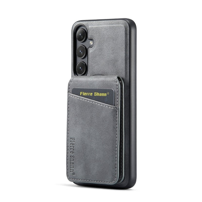 For Samsung Galaxy S24+ 5G Fierre Shann Cowhide Vertical Flip Magnetic Card Holder Phone Case(Grey) - Galaxy S24+ 5G Cases by FIERRE SHANN | Online Shopping UK | buy2fix