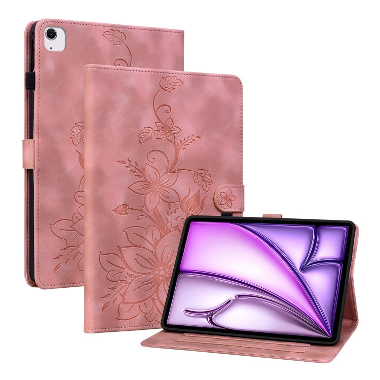 For iPad Air 11 2024 Lily Embossed Leather Smart Tablet Case(Pink) - iPad Air 11 2024 Cases by buy2fix | Online Shopping UK | buy2fix