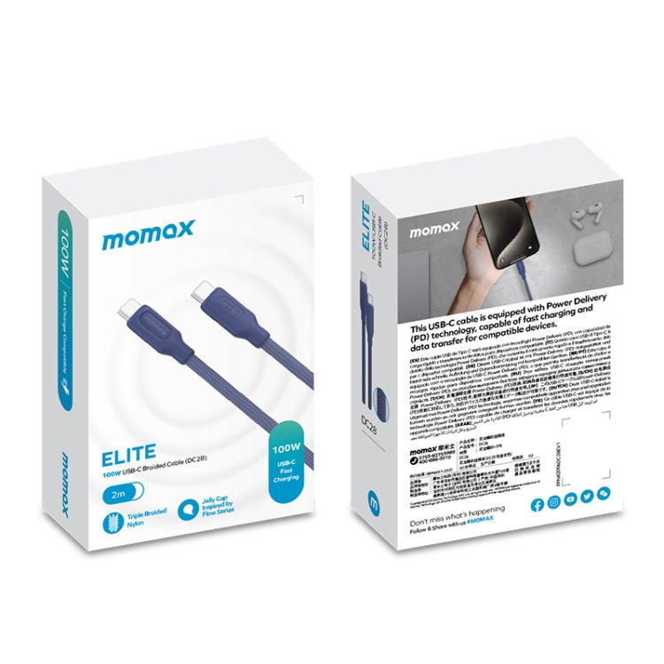 MOMAX 100W DC28 USB-C/Type-C to USB-C/Type-C Braided Data Cable, Length: 2m(Blue) - USB-C & Type-C Cable by MOMAX | Online Shopping UK | buy2fix