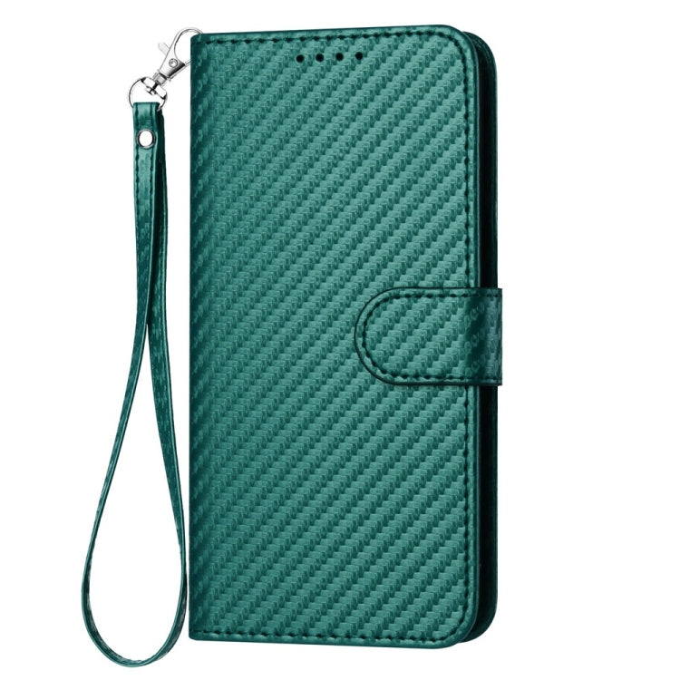 For iPhone 16 YX0070 Carbon Fiber Buckle Leather Phone Case with Lanyard(Dark Green) - iPhone 16 Cases by buy2fix | Online Shopping UK | buy2fix