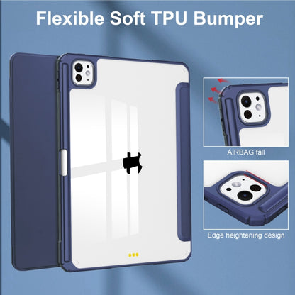 For iPad Pro 11 2024 Pure Color 3-fold Clear TPU Smart Leather Tablet Case(Dark Blue) - iPad Pro 11 2024 Cases by buy2fix | Online Shopping UK | buy2fix