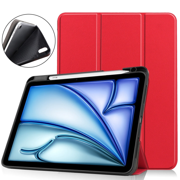 For iPad Air 11 2024 Custer TPU Pure Color 3-Fold Holder Smart Leather Tablet Case(Red) - iPad Air 11 2024 Cases by buy2fix | Online Shopping UK | buy2fix