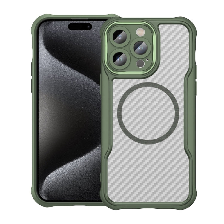 For iPhone 15 Pro Carbon Fiber Texture MagSafe Translucent Phone Case(Green) - iPhone 15 Pro Cases by buy2fix | Online Shopping UK | buy2fix