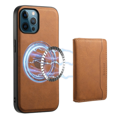 For iPhone 12 Pro Denior D13 Retro Texture Leather MagSafe Card Bag Phone Case(Brown) - iPhone 12 / 12 Pro Cases by Denior | Online Shopping UK | buy2fix