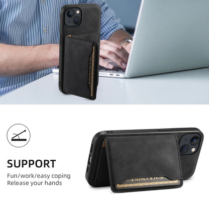 For iPhone 13 / 14 Denior D13 Retro Texture Leather MagSafe Card Bag Phone Case(Black) - iPhone 14 Cases by Denior | Online Shopping UK | buy2fix