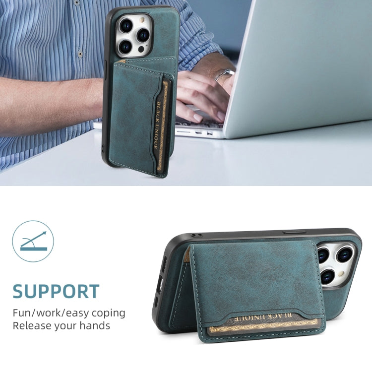 For iPhone 15 Pro Denior D13 Retro Texture Leather MagSafe Card Bag Phone Case(Blue) - iPhone 15 Pro Cases by Denior | Online Shopping UK | buy2fix