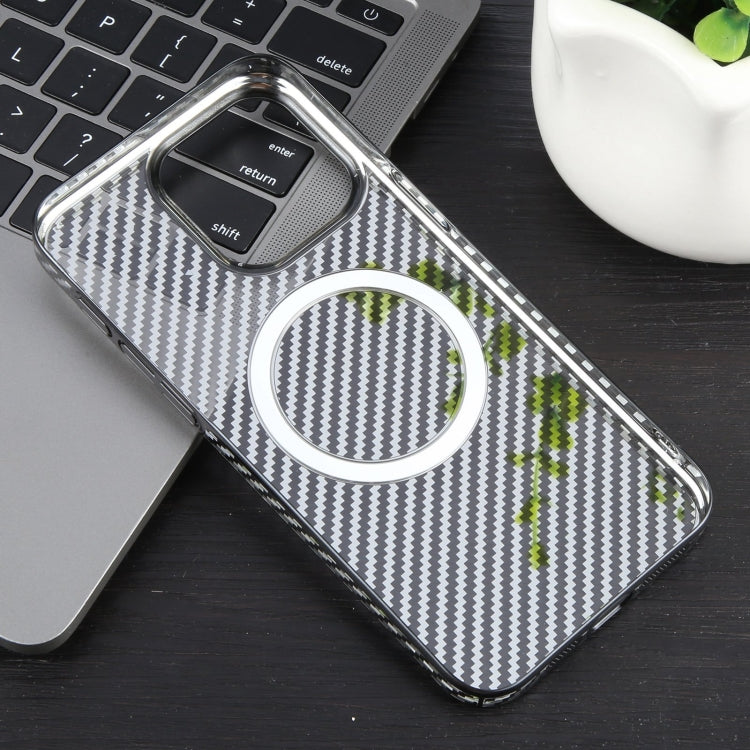 For iPhone 15 6D Plated Carbon Fiber Clear Magsafe PC Phone Case(Starry Black) - iPhone 15 Cases by buy2fix | Online Shopping UK | buy2fix