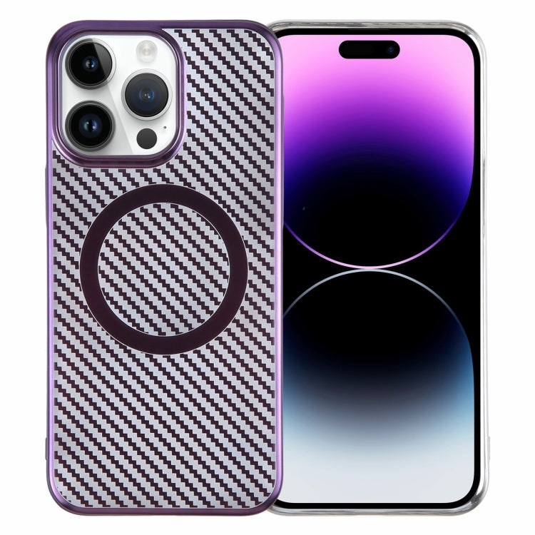 For iPhone 14 Pro Max 6D Plated Carbon Fiber Clear Magsafe PC Phone Case(Aurora Purple) - iPhone 14 Pro Max Cases by buy2fix | Online Shopping UK | buy2fix