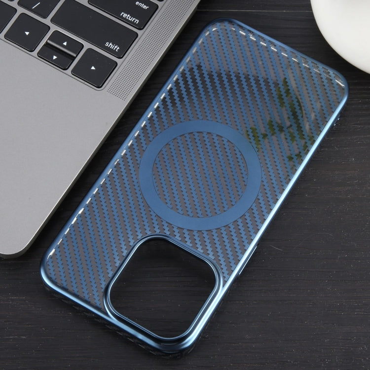 For iPhone 12 6D Plated Carbon Fiber Clear Magsafe PC Phone Case(Dream Blue) - iPhone 12 / 12 Pro Cases by buy2fix | Online Shopping UK | buy2fix