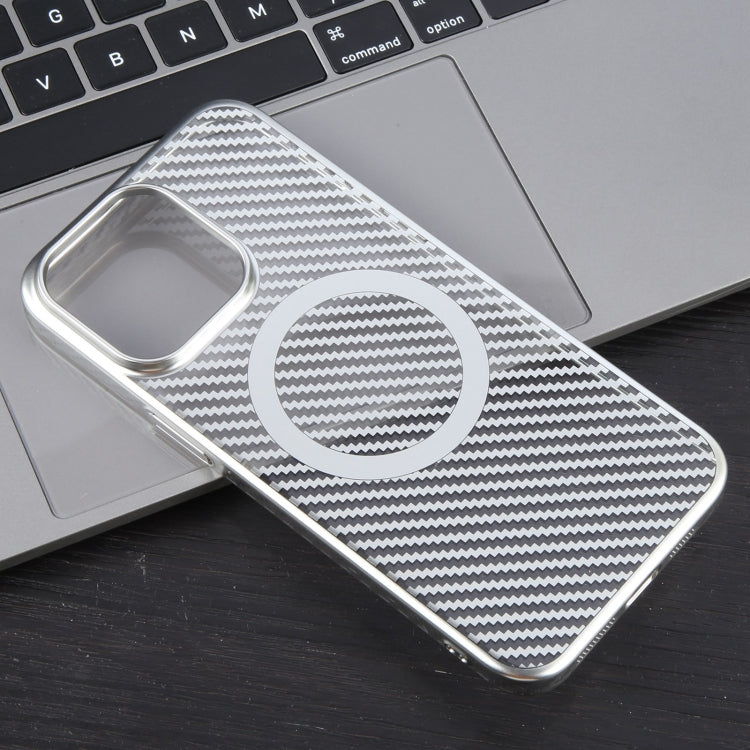 For iPhone 12 Pro Max 6D Plated Carbon Fiber Clear Magsafe PC Phone Case(Starlight Silver) - iPhone 12 Pro Max Cases by buy2fix | Online Shopping UK | buy2fix