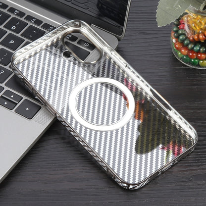 For iPhone 16 Plus 6D Plated Carbon Fiber Clear Magsafe PC Phone Case(Titanium Grey) - iPhone 16 Plus Cases by buy2fix | Online Shopping UK | buy2fix