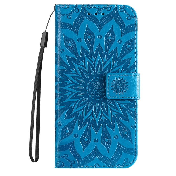 For iPhone SE 2024 Embossed Sunflower Pattern Flip Leather Phone Case(Blue) - More iPhone Cases by buy2fix | Online Shopping UK | buy2fix