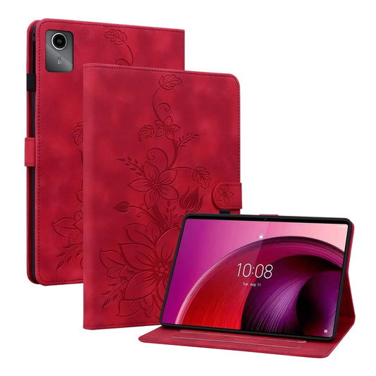 For Lenovo Tab M11/Xiaoxin Pad 11 2024 Lily Embossed Leather Tablet Case(Red) - Lenovo by buy2fix | Online Shopping UK | buy2fix