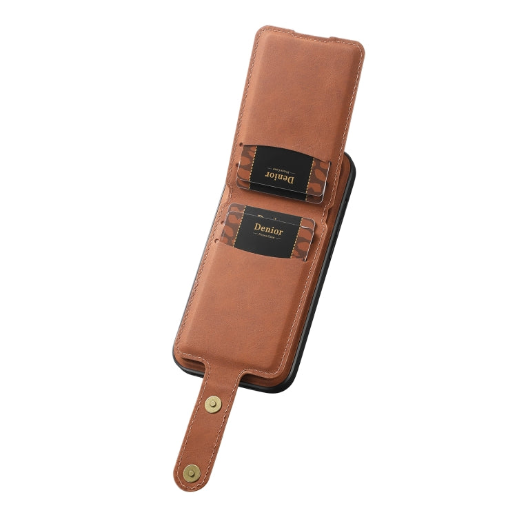 For iPhone 14 Plus Denior D14 NK Retro Pattern MagSafe Magnetic Card Holder Leather Phone Case(Brown) - iPhone 14 Plus Cases by Denior | Online Shopping UK | buy2fix