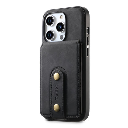 For iPhone 14 Pro Denior D14 NK Retro Pattern MagSafe Magnetic Card Holder Leather Phone Case(Black) - iPhone 14 Pro Cases by Denior | Online Shopping UK | buy2fix