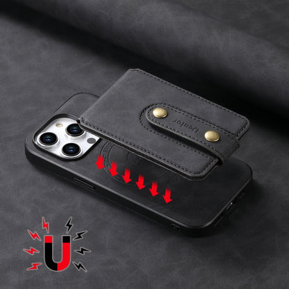 For iPhone 14 Pro Denior D14 NK Retro Pattern MagSafe Magnetic Card Holder Leather Phone Case(Black) - iPhone 14 Pro Cases by Denior | Online Shopping UK | buy2fix