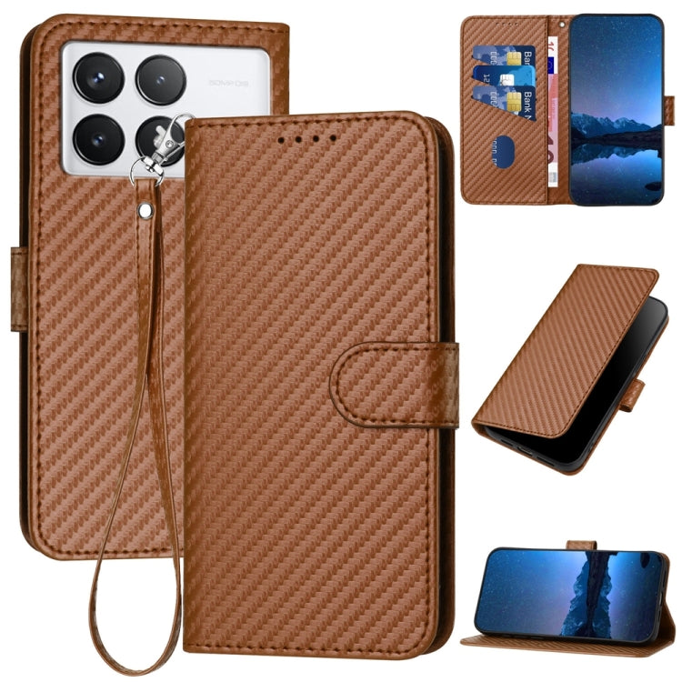 For Xiaomi Redmi K70 / K70 Pro YX0070 Carbon Fiber Buckle Leather Phone Case with Lanyard(Coffee) - K70 Cases by buy2fix | Online Shopping UK | buy2fix