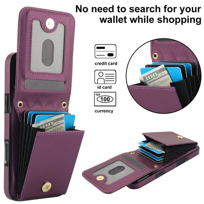 For iPhone 16 Pro Max YM015 Crossbody Rhombic Card Bag RFID Phone Case(Dark Purple) - iPhone 16 Pro Max Cases by buy2fix | Online Shopping UK | buy2fix