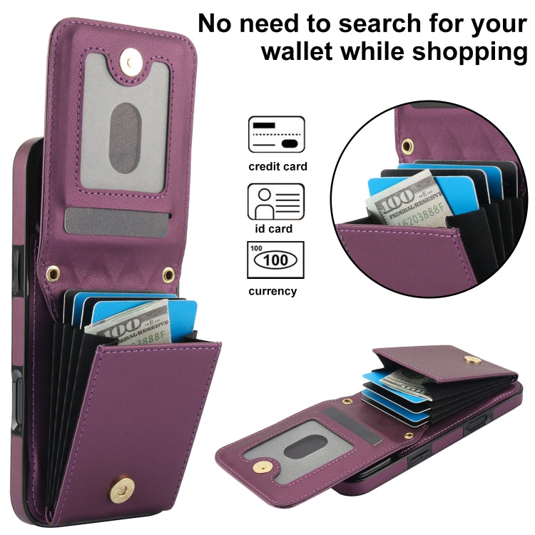 For iPhone 16 Plus YM015 Crossbody Rhombic Card Bag RFID Phone Case(Dark Purple) - iPhone 16 Plus Cases by buy2fix | Online Shopping UK | buy2fix