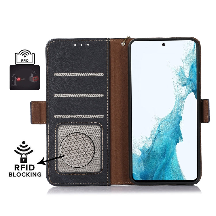 For iPhone 16 Plus Side-Magnetic TJ Genuine Leather RFID Phone Case(Blue) - iPhone 16 Plus Cases by buy2fix | Online Shopping UK | buy2fix