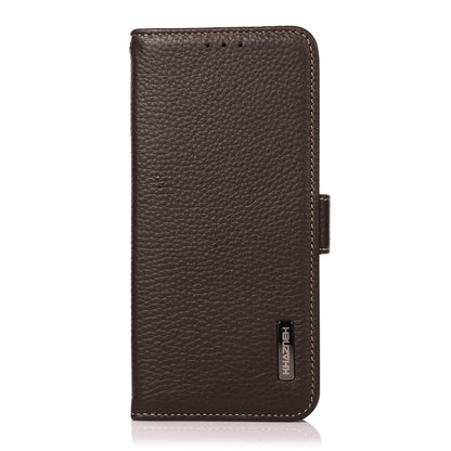 For iPhone 16 Pro KHAZNEH Side-Magnetic Litchi Genuine Leather RFID Case(Brown) - iPhone 16 Pro Cases by buy2fix | Online Shopping UK | buy2fix