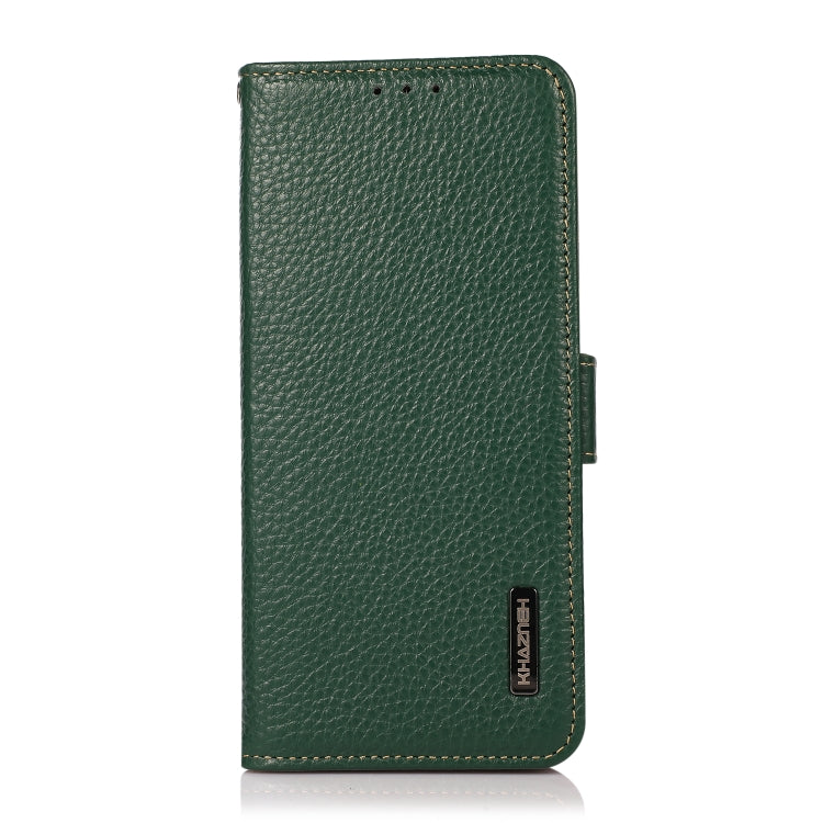 For iPhone 16 KHAZNEH Side-Magnetic Litchi Genuine Leather RFID Case(Green) - iPhone 16 Cases by buy2fix | Online Shopping UK | buy2fix