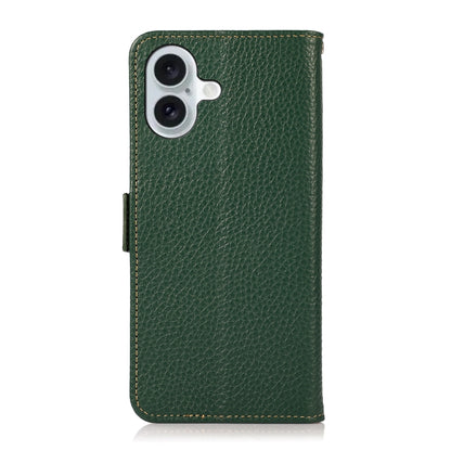 For iPhone 16 KHAZNEH Side-Magnetic Litchi Genuine Leather RFID Case(Green) - iPhone 16 Cases by buy2fix | Online Shopping UK | buy2fix