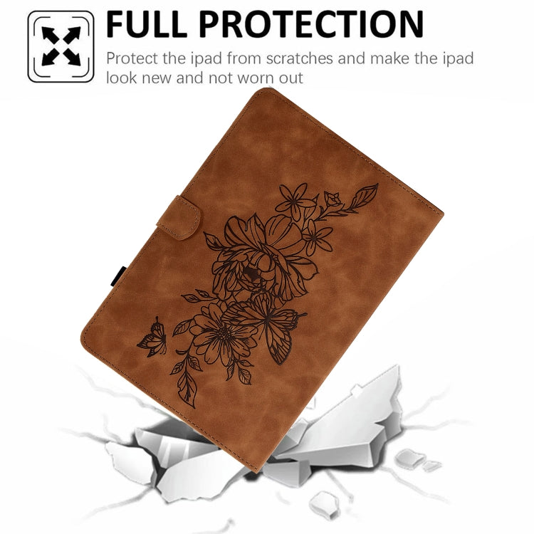 For iPad Pro 11 2024 Peony Butterfly Embossed Leather Smart Tablet Case(Brown) - iPad Pro 11 2024 Cases by buy2fix | Online Shopping UK | buy2fix