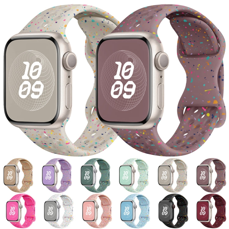 For Apple Watch SE 2022 44mm Hole Style Butterfly Buckle Camouflage Silicone Watch Band(Light Purple) - Watch Bands by buy2fix | Online Shopping UK | buy2fix