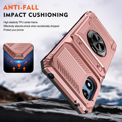 For Motorola Moto G Play 4G 2024 TPU+PC Shockproof Card Slot Phone Case with Metal Ring Holder(Rose Gold) - Motorola Cases by buy2fix | Online Shopping UK | buy2fix