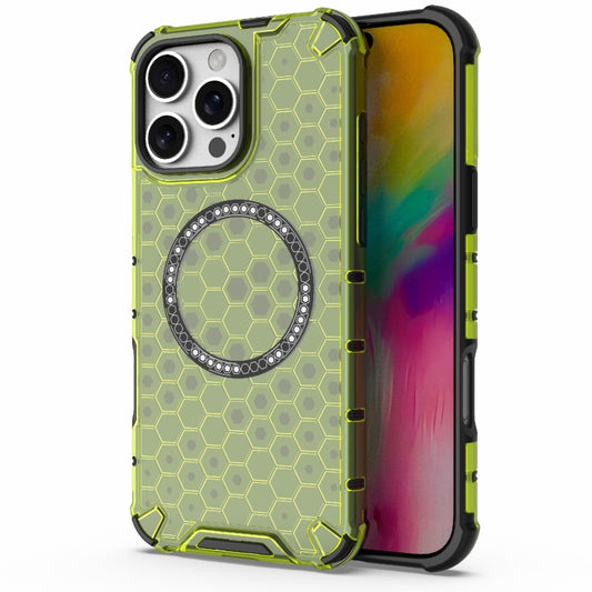 For iPhone 16 Pro Max Honeycomb Magnetic Ring Shockproof Phone Case(Green) - iPhone 16 Pro Max Cases by buy2fix | Online Shopping UK | buy2fix