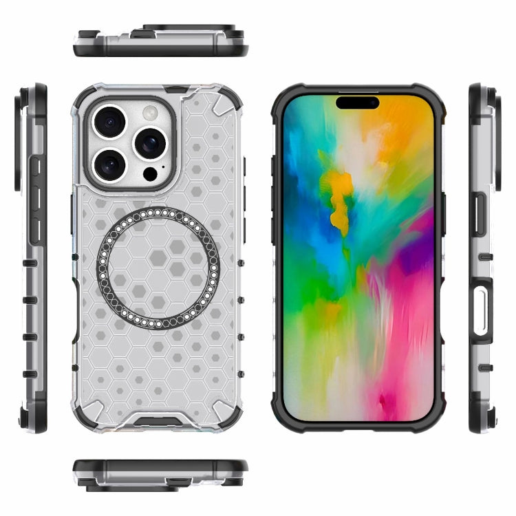 For iPhone 16 Pro Honeycomb Magnetic Ring Shockproof Phone Case(White) - iPhone 16 Pro Cases by buy2fix | Online Shopping UK | buy2fix