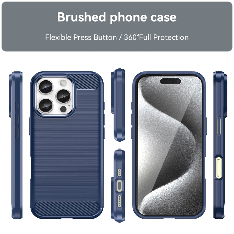 For iPhone 16 Pro Brushed Texture Carbon Fiber TPU Phone Case(Blue) - iPhone 16 Pro Cases by buy2fix | Online Shopping UK | buy2fix