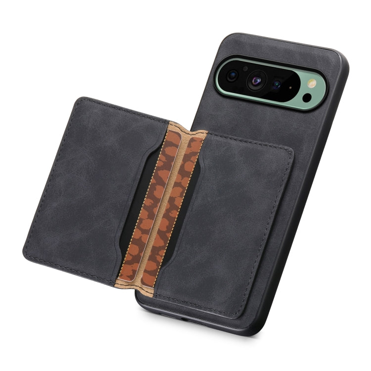 For Google Pixel 9 Denior D13 Retro Texture Leather MagSafe Card Bag Phone Case(Black) - Google Cases by Denior | Online Shopping UK | buy2fix
