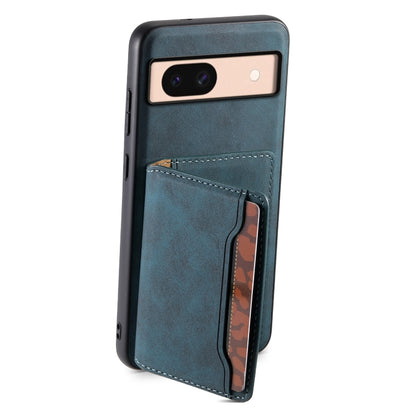 For Google Pixel 8a Denior D13 Retro Texture Leather MagSafe Card Bag Phone Case(Blue) - Google Cases by Denior | Online Shopping UK | buy2fix