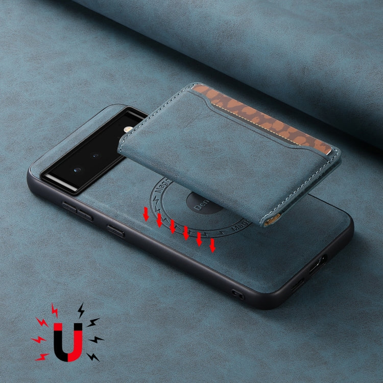 For Google Pixel 6 Denior D13 Retro Texture Leather MagSafe Card Bag Phone Case(Blue) - Google Cases by Denior | Online Shopping UK | buy2fix
